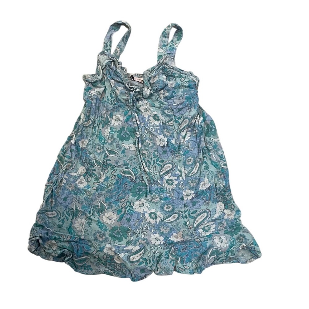 SO Goods For Life Blue Floral Paisley Mini Dress Ruffle Tie Front Sm babydoll - Picture 2 of 7